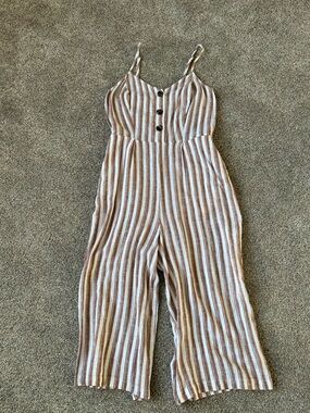 Universal Thread Brown and White Striped Linen Blend Jumpsuit
